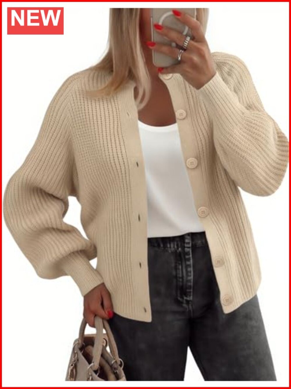Chunky Cable Knit Button Down Cardigan Long Sleeve Crew Neck Fall Sweater